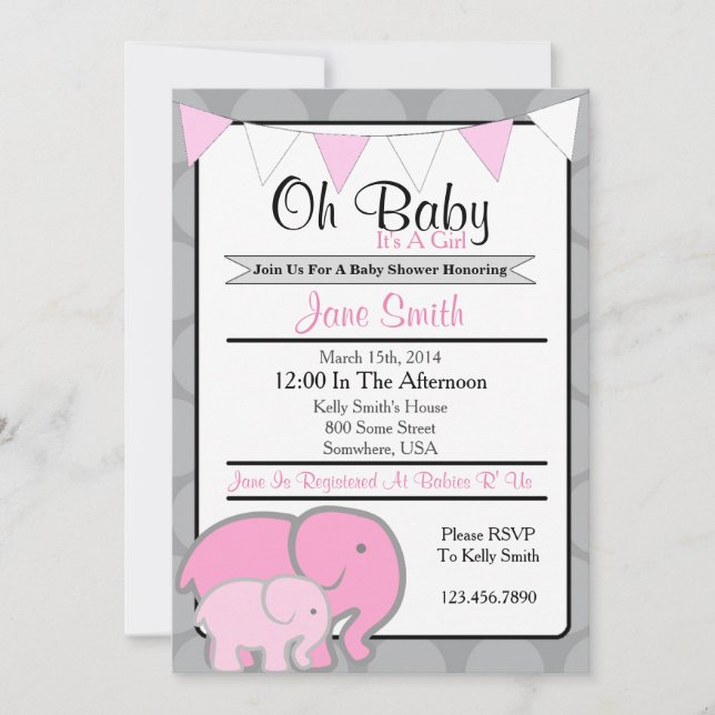 Elephant Baby Shower Invitation (Front)