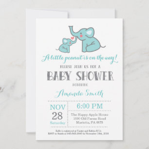 Elephant Baby Shower Invitation Aqua and Grey