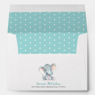 Elephant Baby Shower Invitation Aqua and Grey Envelope