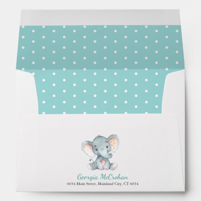 Elephant Baby Shower Invitation Aqua and Grey Envelope (Back (Bottom))