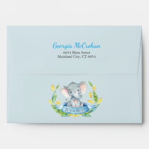 Elephant Baby Shower Invitation Blue and Gray Envelope