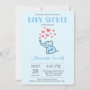 Elephant Baby Shower Invitation Blue and Grey