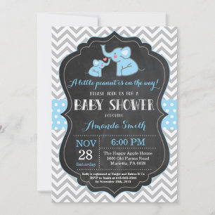 Elephant Baby Shower Invitation Blue and Grey