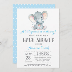 Elephant Baby Shower Invitation Blue and Grey