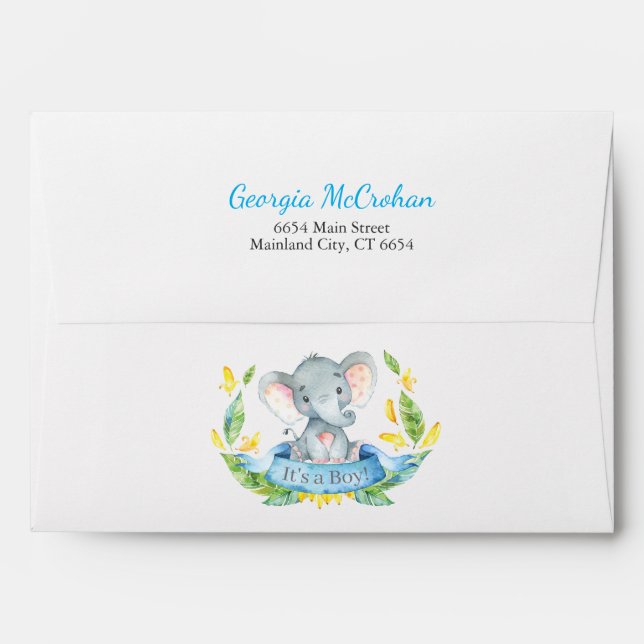 Elephant Baby Shower Invitation Blue and Grey Envelope (Back (Top Flap))
