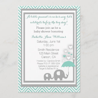 Elephant Baby Shower Invitation- Blue and Grey Invitation