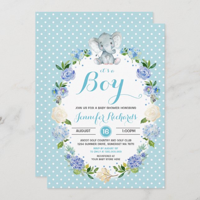 Elephant Baby Shower Invitation Boy Baby Shower (Front/Back)