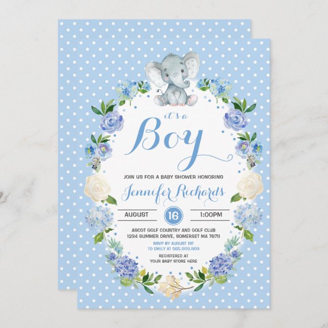 Elephant Baby Shower Invitation Boy Baby Shower (Front/Back)