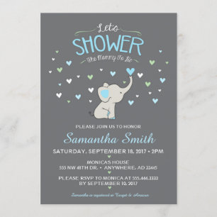 Elephant Baby Shower Invitation, Boy Baby Shower Invitation