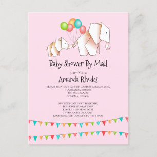 Elephant Baby Shower Invitation By Mail Pink