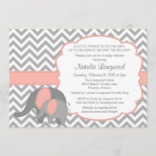 Elephant Baby Shower Invitation, Chevron, coral Invitation