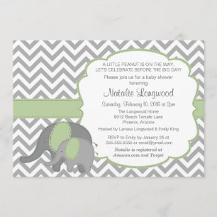 Elephant Baby Shower Invitation Chevron mint green