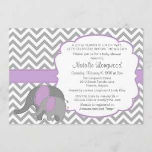 Elephant Baby Shower Invitation, Chevron, purple Invitation