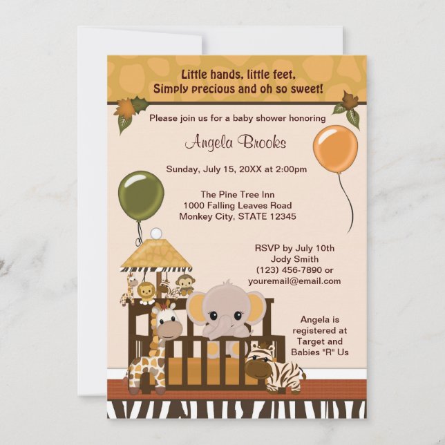 ELEPHANT Baby Shower Invitation Fall Jungle Safari (Front)