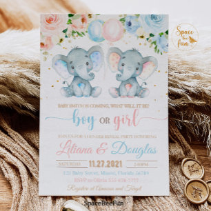 Elephant Baby shower Invitation Gender reveal