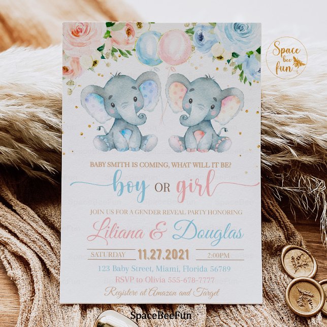 Elephant Baby shower Invitation Gender reveal (Creator Uploaded)