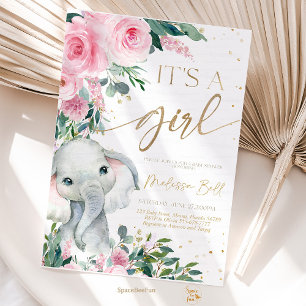 Elephant Baby Shower Invitation Girl, Safari 