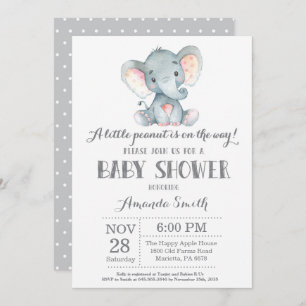 Elephant Baby Shower Invitation Grey