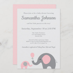 Elephant Baby Shower Invitation in Pink and Grey