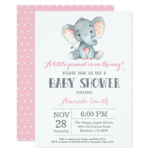 Elephant Baby Shower Invitation Pink and Gray