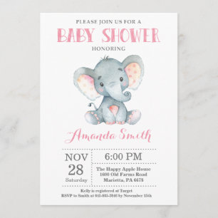Elephant Baby Shower Invitation Pink and Grey
