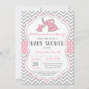 Elephant Baby Shower Invitation Pink and Grey