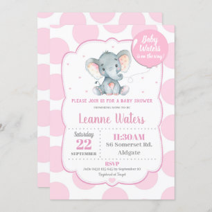 Elephant Baby Shower Invitation Pink Girl