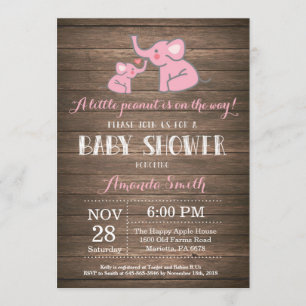 Elephant Baby Shower Invitation Pink Rustic