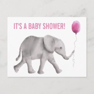 Elephant Baby Shower Invitation Postcard, Pink Postcard