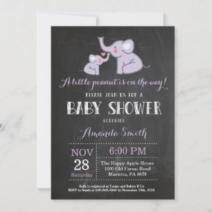 Elephant Baby Shower Invitation Purple and Grey