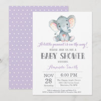 Elephant Baby Shower Invitation Purple and Grey