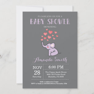 Elephant Baby Shower Invitation Purple and Grey