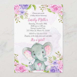 Elephant Baby Shower Invitation Watercolor