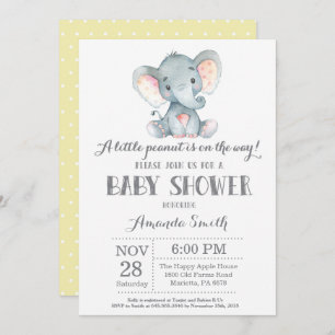 Elephant Baby Shower Invitation Yellow and Grey