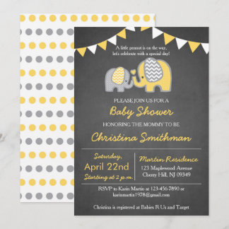Elephant Baby Shower Invitation Yellow and Grey