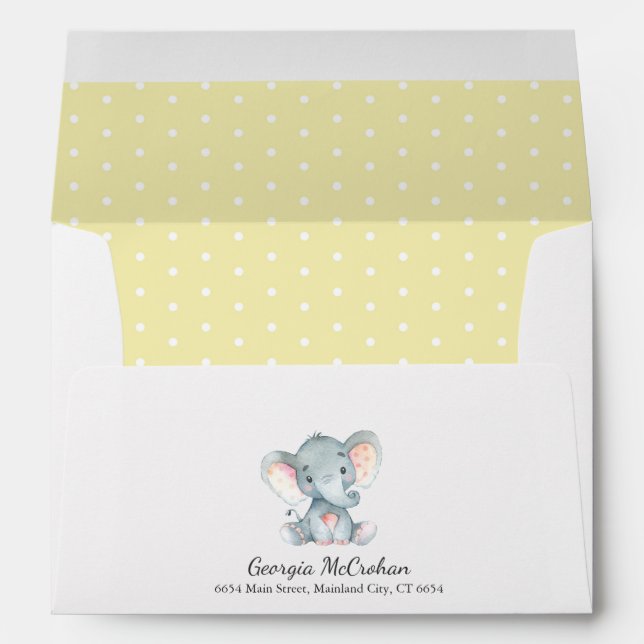 Elephant Baby Shower Invitation Yellow and Grey Envelope (Back (Bottom))