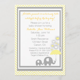 Elephant Baby Shower Invitation- Yellow and Grey Invitation