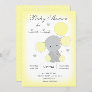 Elephant Baby Shower Invitation Yellow Neutral