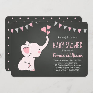 Elephant Baby Shower Invitations for Girl   Pink