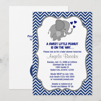 Elephant Baby Shower Invitations Navy Chevron 249