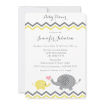 Elephant Baby Shower Invite | Yellow Grey Chevron