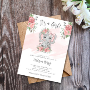 Elephant Baby Shower It's a Girl Invitation