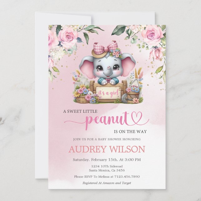 Elephant Baby Shower It's A Girl Invitation (Front)