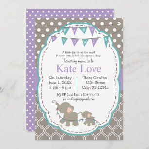 Elephant Baby Shower Lavender Teal Invitation