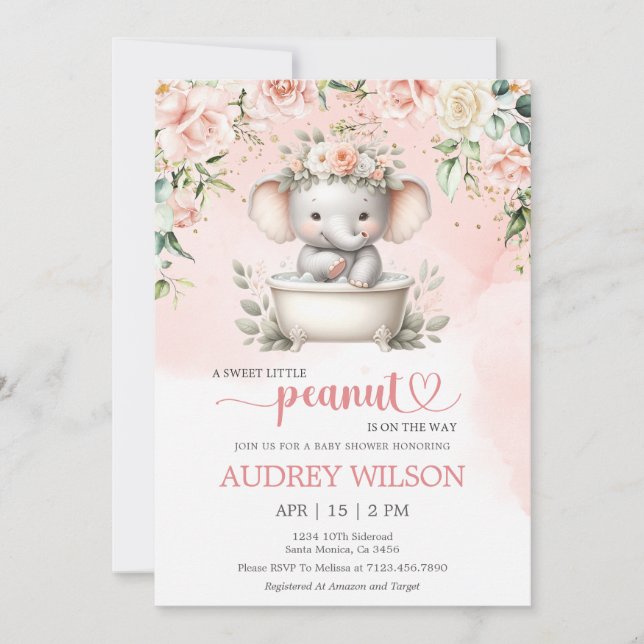 Elephant Baby Shower Little Peanut on the Way Invitation (Front)