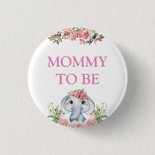 Elephant Baby Shower Mummy To Be 3 Cm Round Badge (Front)