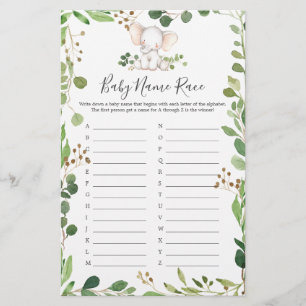 Elephant Baby Shower Name Race Game