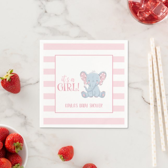 Elephant Baby Shower Napkin - It's a Girl - Custom (Insitu)