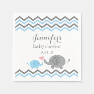 Elephant Baby Shower Napkins Blue Grey Chevron
