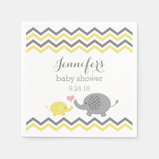 Elephant Baby Shower Napkins Yellow Grey Chevron